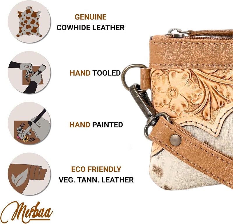 Merbaa Store Women Hand tooled Natural Cowhide Leather hand Clutch | Hand Bag | Purse | Coin Pouch Bag valentines day gifts - Image 3